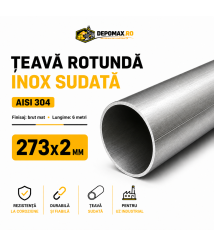 Teava rotunda inox sudata AISI 304, 273 x 2 mm, 6 metri Teava rotunda inox sudata AISI 304, 273 x 2 mm, 6 metri